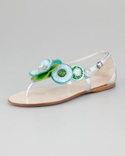 X1KHG Miu Miu Glitter Flower Flat Thong Sandal