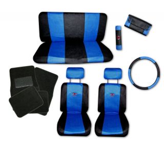 Sport Jersey Blue Black Car Truck Seat Covers 9pc Pkg with Black Floor