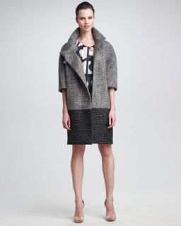 3VTG Piazza Sempione Funnel Neck Tweed Coat & Deco Print Dress