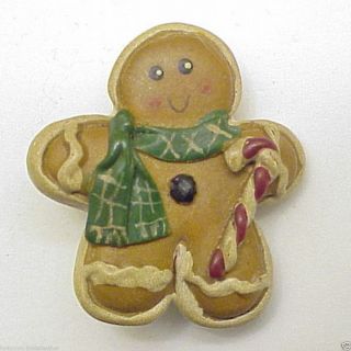Realistic Decorated Christmas Brown Gingerbread Man Pin w Scarf Candy