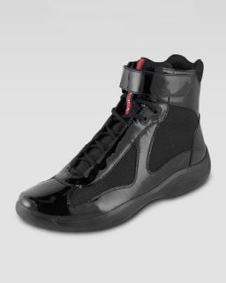 hi top patent sneaker black $ 450