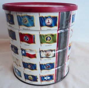 VINTAGE 1970 HILLS BROS. COFFEE TIN FLAGS OF THE FIFTY STATES U.S.A