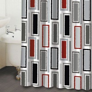 Rectangles Red Black White Fabric Shower Curtain Home