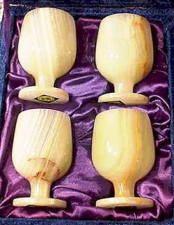 Set of 4 Onyx Stone Hand Carved Cups Mugs Made Pakistan