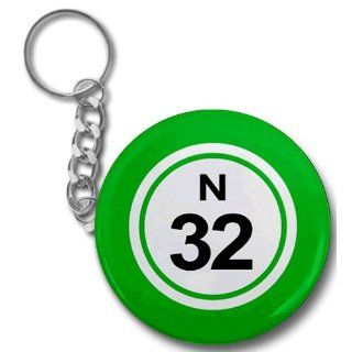 BINGO BALL N32 THIRTY TWO GREEN 2.25 inch Button Style Key