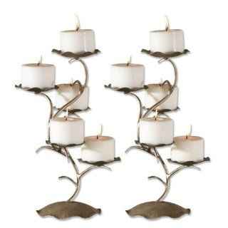 Uttermost 15.2 Inch Lotus Candleholder (Set of 2) Champagne Silver
