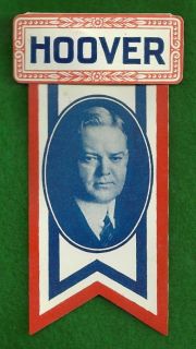 Herbert Hoover Political Campaign Pinback Button Ribbon Badge