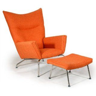 Kardiel Hans J Wegner Style Wing Chair & Ottoman, Cinnabar