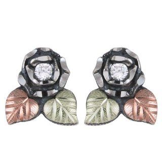 Black Hills Gold Oxidised Sterling Silver Earrings with Rose Jewelry