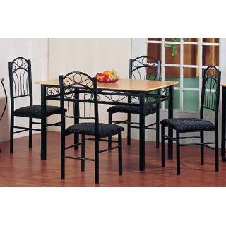 5 pc Pack Dinette Oak Wooden Top Table and 4 Black Chairs