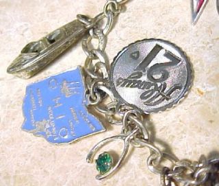 Vintage 7 1/4 Sterling Silver Charm Bracelet Loaded w/ 17 Mixed Theme