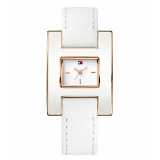 New Tommy Hilfiger Square White Calf Leather Ladies Watch 1781153