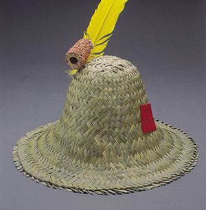 Adult Hillbilly Farmer Pilgrim Straw Hat Costume with Corn COB Corncob