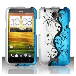 SILVER & BLUE VINES 2 PIECE SNAP ON RUBBERIZED CASE FOR