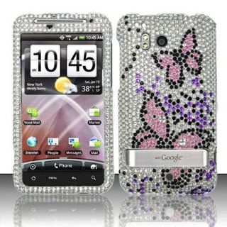 PINK BUTTERFLY Hard Plastic Rhinestone Bling Case for HTC