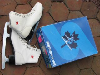 Sherbrooke Ice Figure Skates 10 White Insulated Maple Leaf Box Vintage
