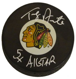 Tony Amonte Signed Blackhawks Logo Hockey Puck w 5X All Star Schwartz