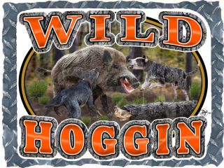 Wild Hog Hunting Hoggin with Dogs Wildlife Printed T Shirt Small 4XL