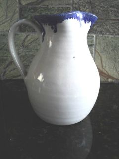 Holly Hill Pottery Pint Pitcher Blue Drip Glaze Gray Earthenware Good