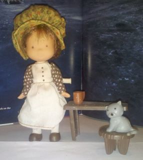 Vintage Holly Hobbie Doll Set Carrie with Table Stool Kitty Cat Cup