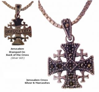 Christian Cross Jewelry Jerusale Solid Sterling Silver with Marcasites