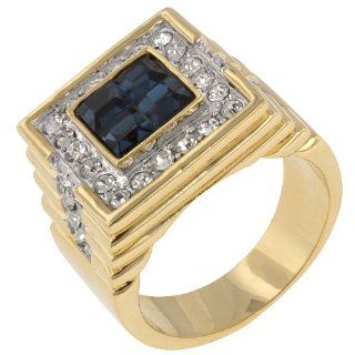 Mens Sapphire CZ Gold Plated 14k Yellow Gold Ring Size 11 Jewelry