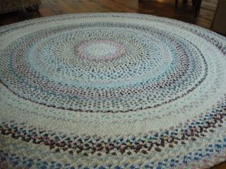 Antique AAFA Braided Round Rug Old Cotton Shirting CLEAN NICE