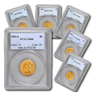 $5.00 Liberty Gold Coins (MS 61)   (PCGS ONLY) 