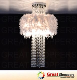  Feather w Crystal Ceiling Light Pendant Lamp Lighting Fixture