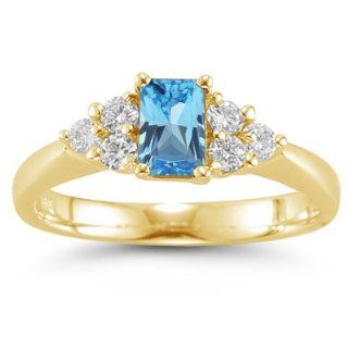 60 Cts Diamond & 3.24 Cts Swiss Blue Topaz Ring in 14K Yellow Gold 9