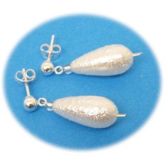 AM4352   Unique Textured White Glass Bead Teardrop earrings by