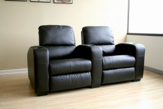 Leather Home Theater Seating 2 Black Kimera Seats Reclining Chairs
