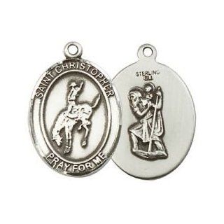 St. Christopher Rodeo Large Sterling Silver Medal Jewelry