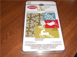 SIZZIX 4PC EMBOSSING FOLDERS HOLIDAY REINDEER & BIRDS SET WITH DIE~NEW