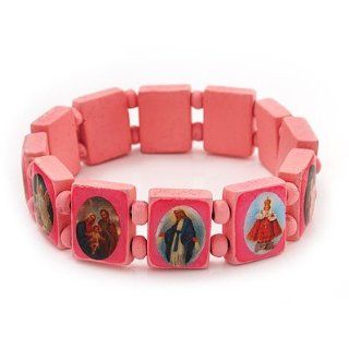 Stretch Pink Wooden Saints Bracelet / Jesus Bracelet / All Saints