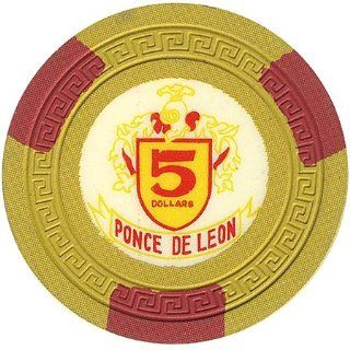 Ponce De Leon $5 Clay Casino Chip Puerto Rico Yellow and