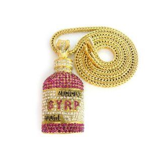 Lil Wayne Gold with Fuschia Iced Out SYRP Pendant with a 36 Inch