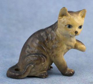 Vintage Miniature Hard Plastic Gray Cat Figurine Made in Hong Kong