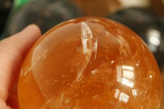 74mm Golden Honey Calcite Sphere Crystal Ball w Great Rainbow