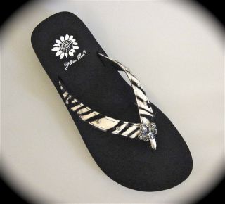 Yellow Box Honor F Fleur de Lis Wedge Sandals Shoe Choose Size Zebra