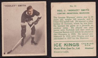 1933 Ice Kings World Wide Gum Card 31 Hooley Smith