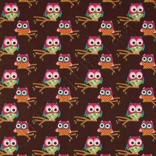 David Textiles Hoot Owl Owls on Branches Brown Cotton Quilt Quilting