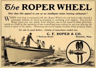  Roper Wheel Boat Propeller Hopedale Mass Original Advertising