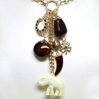 Brown Elephant Horseshoe Horn Necklace Set S1143