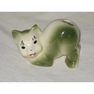 Vintage Morton Art Pottery   Green Cat Cactus Planter