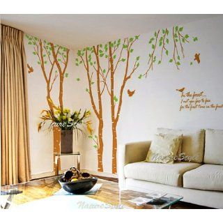 3 Birch Tree with Flying Birds and Letters   Vinyl Wall