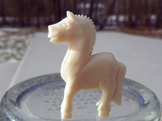 Cute Hand Carved Faux Ivory Ox Bone Miniature Horse Figurine