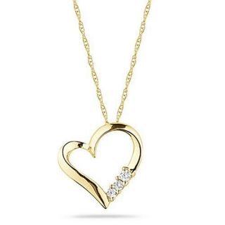 10k Yellow Gold 3 Stone Diamond Heart Pendant Necklace (1/10 cttw, I J