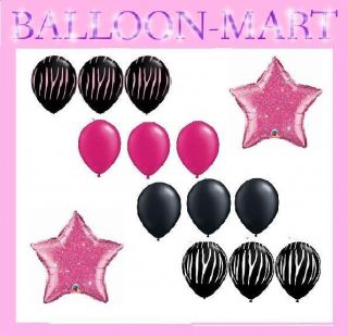 Hot Pink Zebra Stripes Latex Balloons Black Party Supplies Birthday