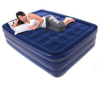 Smart Air Beds Queen Raised Deluxe Flock Top Air Bed, Blue